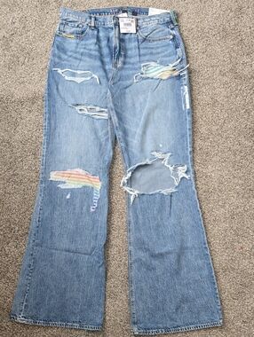 American Eagle Size 10 Low Rise Baggy Flare Pride Jeans X LONG